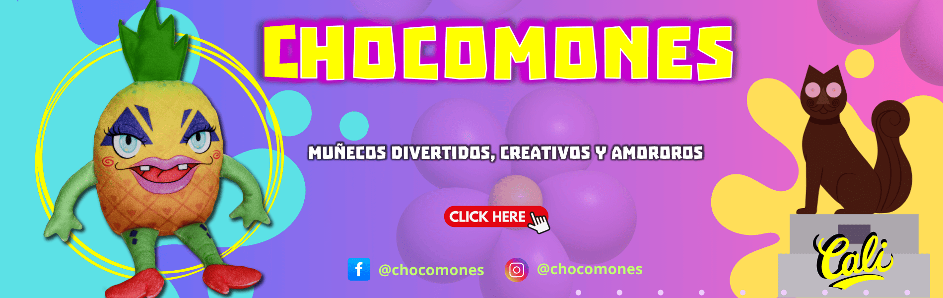 banner chocomones colorido y creativo